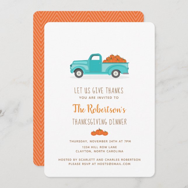 Herbsternte Vintager Blauer LKW Einladung (Vorne/Hinten)