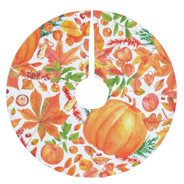 Herbsternte: Wasserfarbenfall Überfluss. Polyester Weihnachtsbaumdecke (Vorderseite)