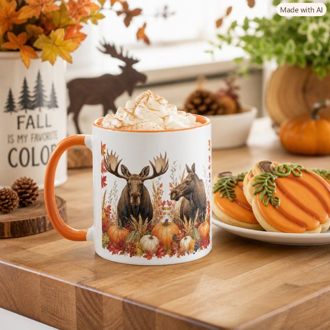 Herbsternte Wildlife Elch Orange Blätter   Tasse (Von Creator hochgeladen)