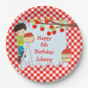 Herbstfall Apple Picking Black Hair Boy Geburtstag Pappteller