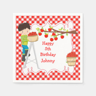 Herbstfall Apple Picking Black Hair Boy Geburtstag Serviette