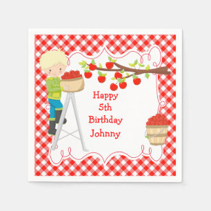 Herbstfall Apple Picking Blonde Boy Geburtstag Serviette