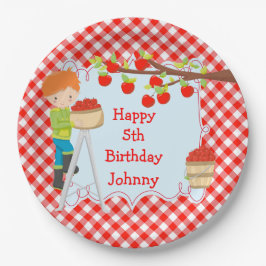Herbstfall Apple Picking Red Hair Boy Geburtstag Pappteller