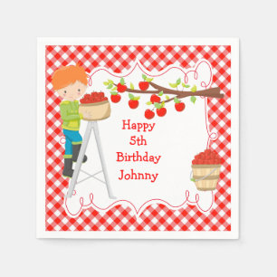 Herbstfall Apple Picking Red Hair Boy Geburtstag Serviette
