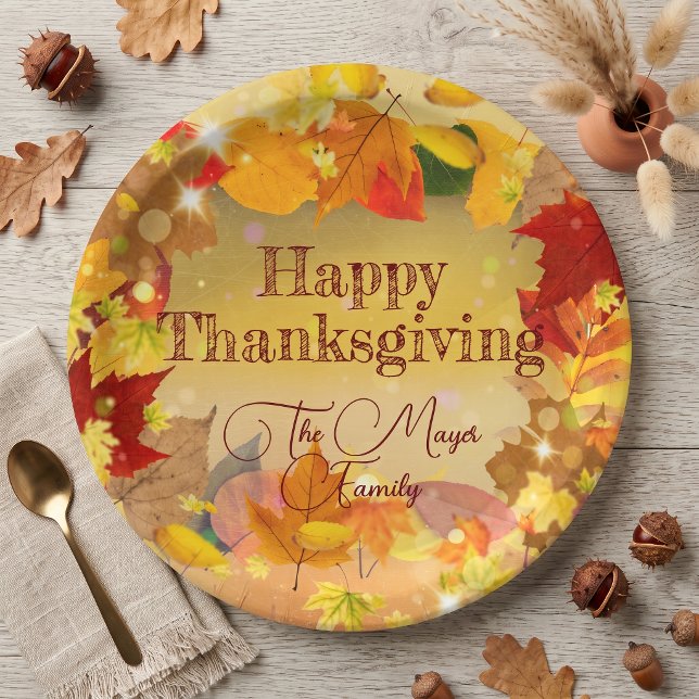 Herbstfall Blätter Wreath Happy Thanksgiving Pappteller (Von Creator hochgeladen)