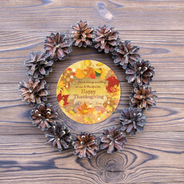 Herbstfall Blätter Wreath Happy Thanksgiving Runder Aufkleber (Von Creator hochgeladen)
