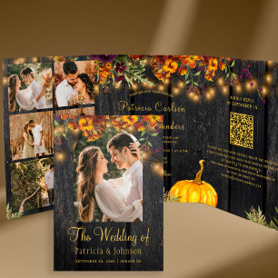 Herbstfall Blumencollage QR UAWG Hochzeit Dreifach Gefaltete Einladung