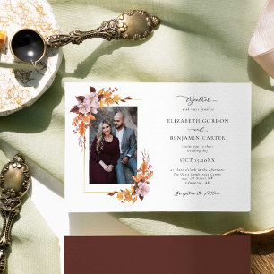 Herbstfall Blumenhochzeit Elegantes Foliage Foto Einladung