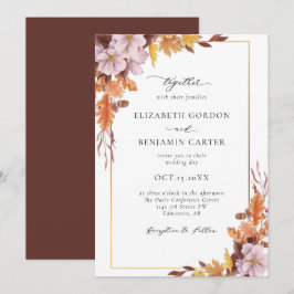 Herbstfall Blumenhochzeit Elegantes Foliage Script Einladung
