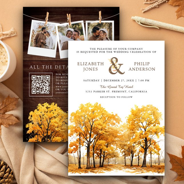 Herbstfall Eichenwälder QR-Code Hochzeit Einladung (Von Creator hochgeladen)