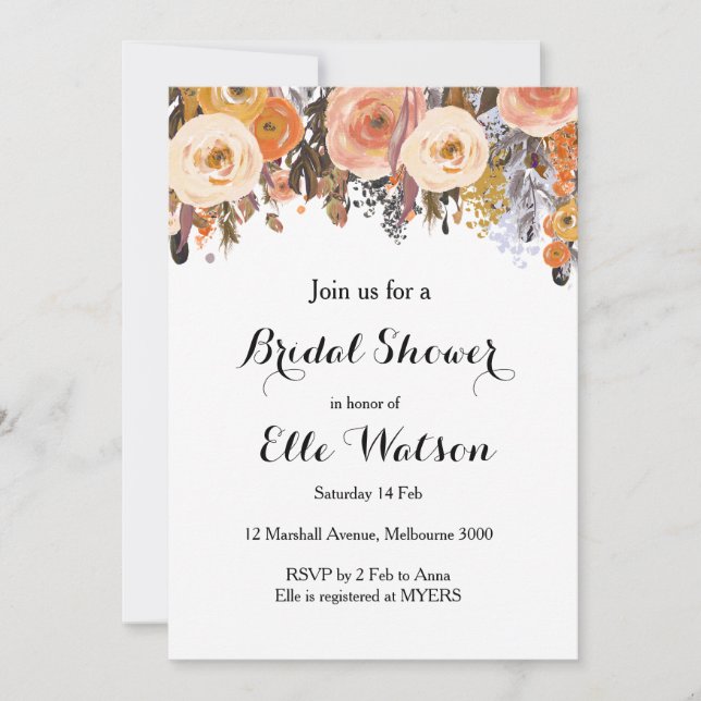 Herbstfall Floral Chic Bridal Dusche Einladung (Vorderseite)