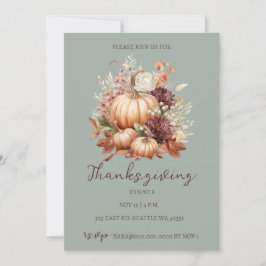 Herbstfall Floral Pumpkins Erntedank Abendessen Einladung
