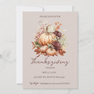 Herbstfall Floral Pumpkins Erntedank Abendessen Einladung