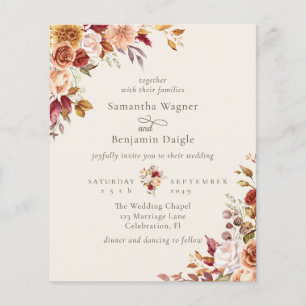 Herbstfall florale Elfenbeinhochzeit Einladung