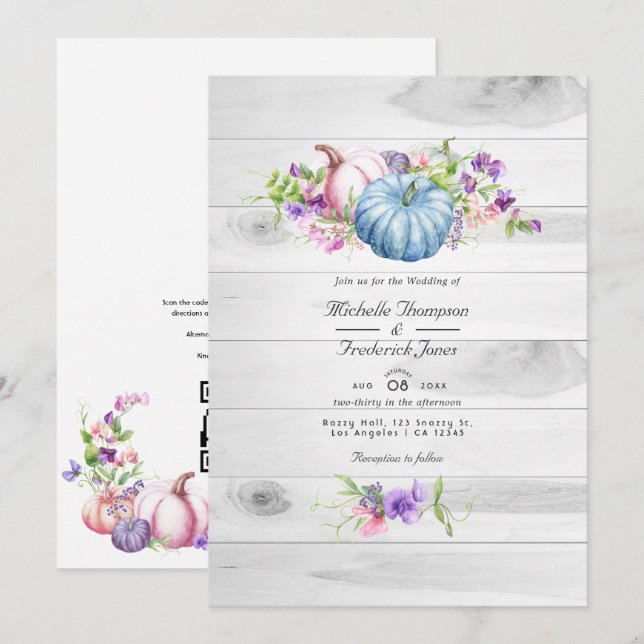 Herbstfall florale Rustikale Land QR Hochzeit Einladung (Vorne/Hinten)