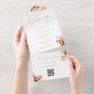 Herbstfall floraler QR Code Goldhochzeit All In One Einladung