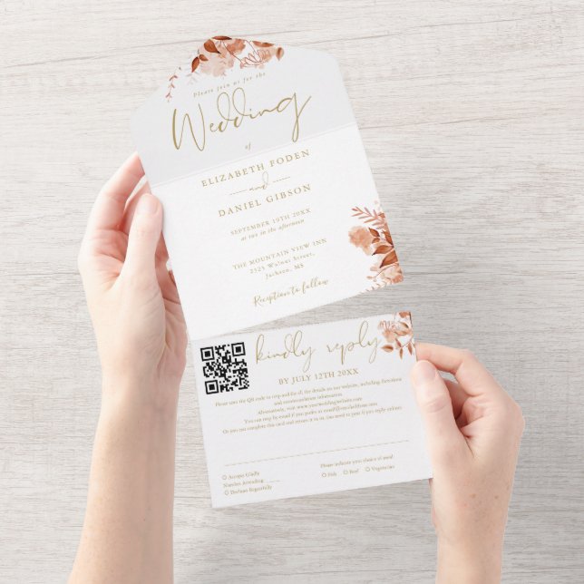 Herbstfall floraler QR Code Goldhochzeit All In One Einladung (Abreißen)