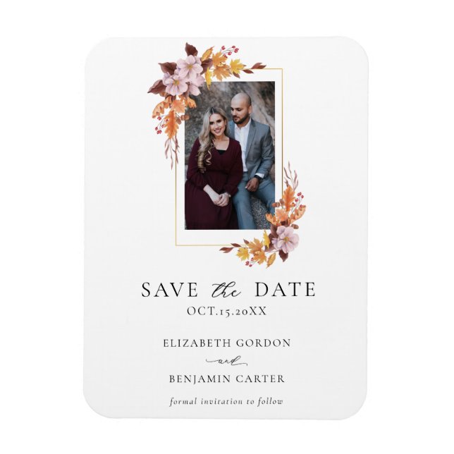 Herbstfall florales Foto Elegantes Skript Botanisc Magnet (Vertikal)