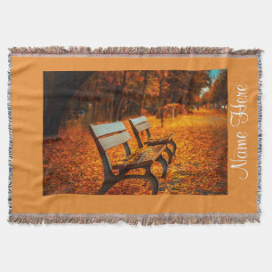 Herbstfall Friedlich Park Bench Blumenstrauß Decke
