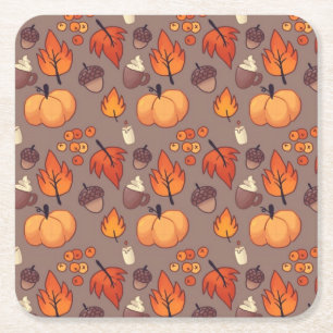 Herbstfall Hübschen Pumpkin Floral Design Muster Rechteckiger Pappuntersetzer