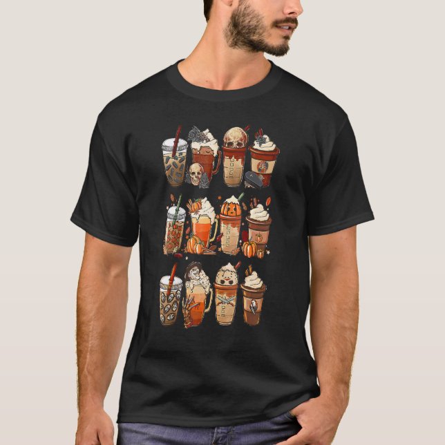 Herbstfall-Kaffee-Latups-Horror & Ghost-Halle T-Shirt (Vorderseite)