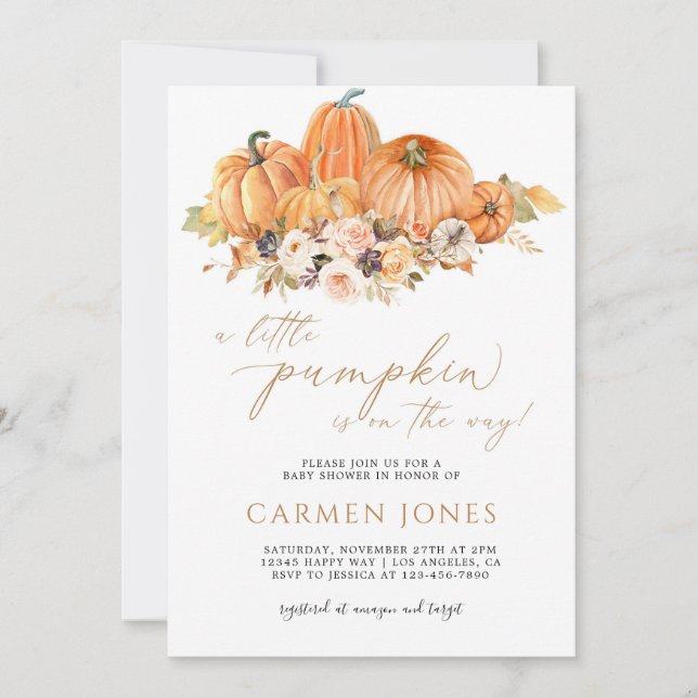 Herbstfall Kleine Pumpkin Baby Dusche Einladung (Vorderseite)