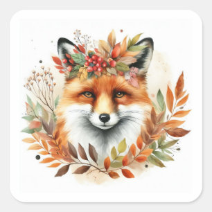 Herbstfall Niedliche Fox-Blume Geburtstag Quadratischer Aufkleber