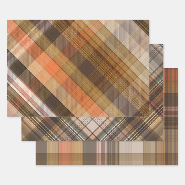 Herbstfall Orange Brown Checkered Kariert Tartan Geschenkpapier Set (Set)