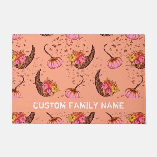 Herbstfall Pink Pumpkin Door Mat Fußmatte (Vorderseite)