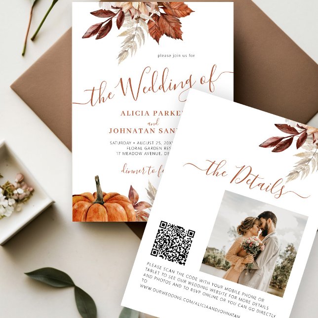 Herbstfall QR Code boho botanische Hochzeit Einladung (Von Creator hochgeladen)