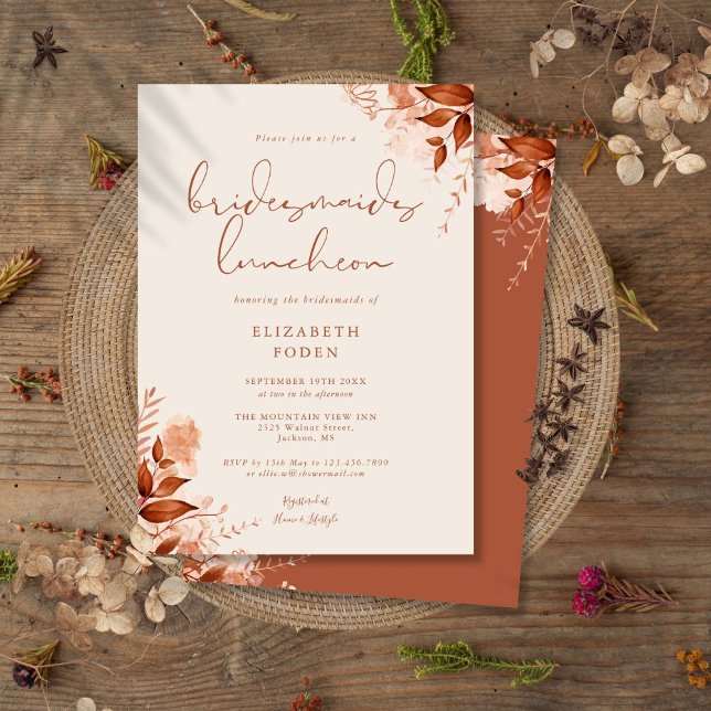 Herbstfall Rustikale Blumenbewohner Luncheon Einladung (Autumn Fall Rustic Floral Bridesmaids Luncheon Invitation)