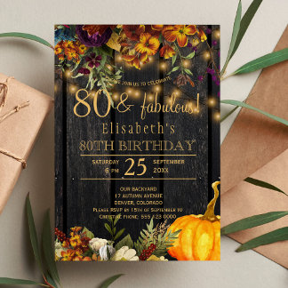 Herbstfall rustikale Blumenchic 80 fabelhafte Jahr Einladung
