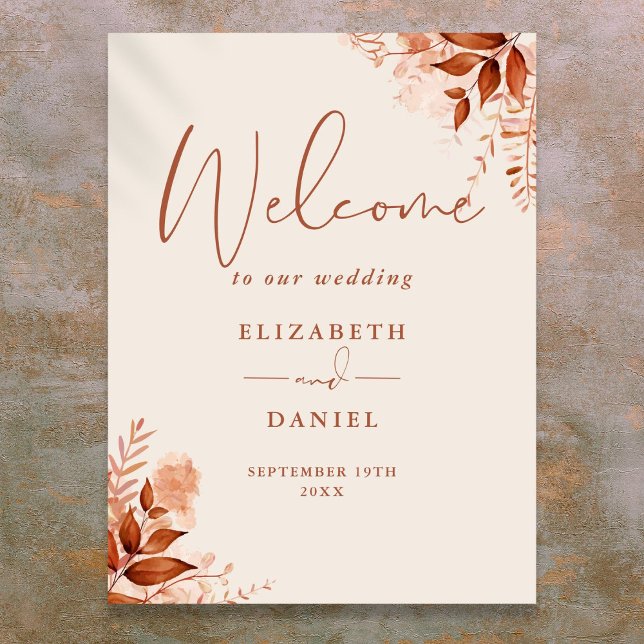 Herbstfall Rustikale Blumenhochzeit Begrüßungszeic Poster (Autumn Fall Rustic Floral Wedding Welcome Sign)