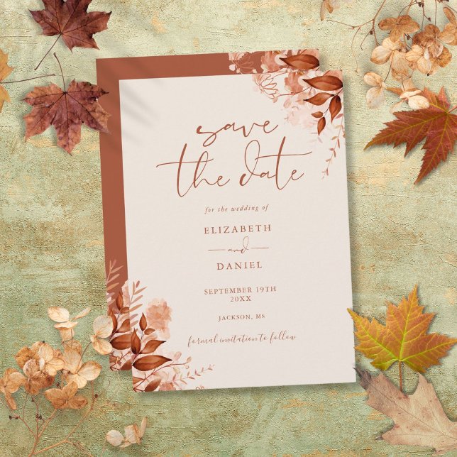 Herbstfall Rustikale Blumenzellenhochzeit Save The Date (Autumn Fall Rustic Floral Script Wedding Save The Date)