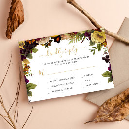 Herbstfall rustikale florale Hochzeitsantwort RSVP Karte