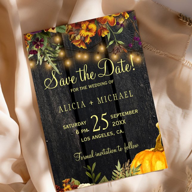 Herbstfall rustikale Holzhochzeit Save The Date (Von Creator hochgeladen)