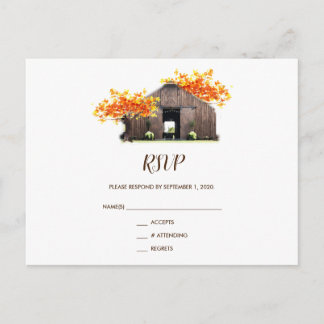 Herbstfall Rustikale Stallhochzeit RSVP Postkarte