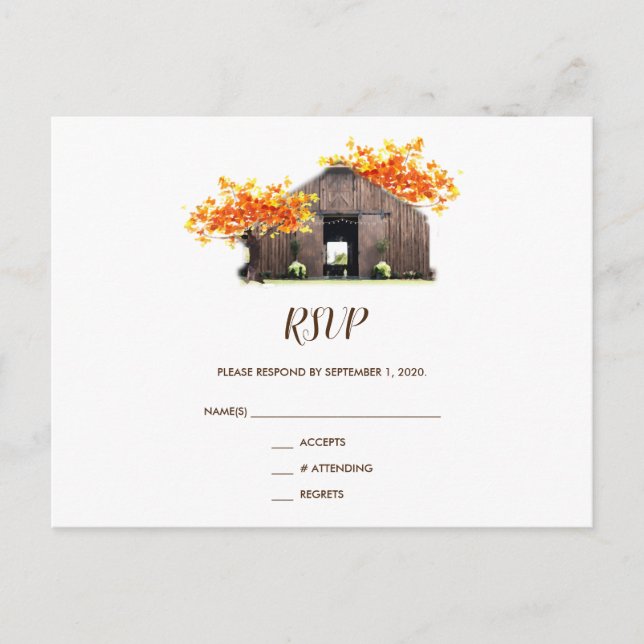 Herbstfall Rustikale Stallhochzeit RSVP Postkarte (Vorderseite)