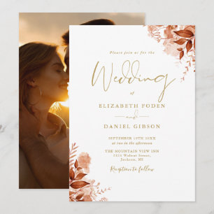 Herbstfall Rustikales Foto Chic Goldene Hochzeit Einladung