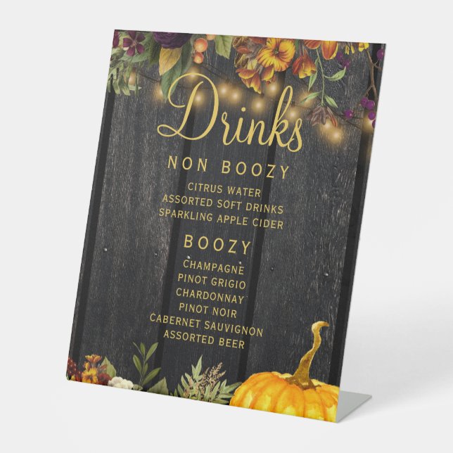 Herbstfall rustikales Holz Hochzeitsdessert Zeiche Sockelschild (Vorderseite)