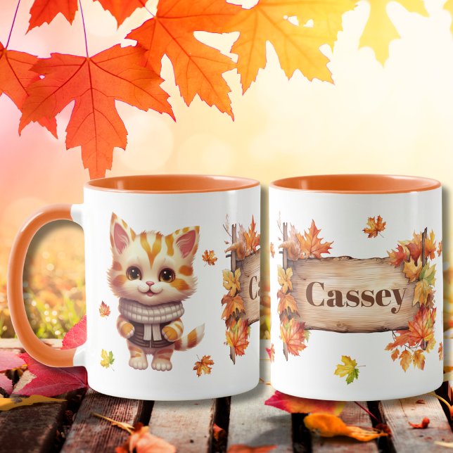 Herbstfall Tier Adorable Cat Personalisiert Tasse (Von Creator hochgeladen)