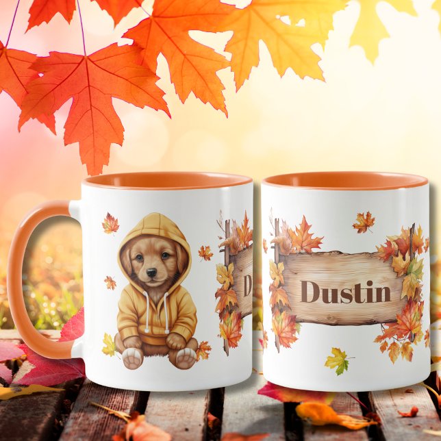 Herbstfall Tier Adorable Hund Personalisiert Tasse (Von Creator hochgeladen)