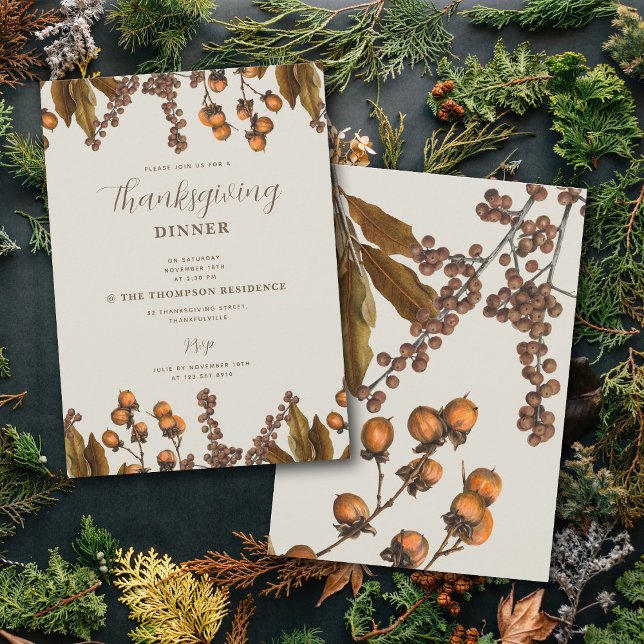 Herbstfall Wasserfarbe Folien Erntedank Abendessen Einladung (Autumn Fall Watercolor Foliage Thanksgiving Dinner Invitation)