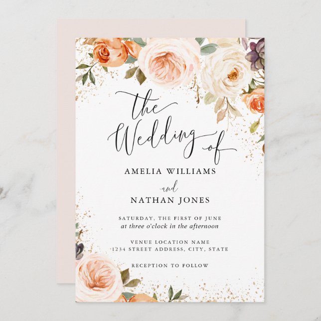 Herbstfall Wasserfarbeneihe Blume Einladung (Vorne/Hinten)