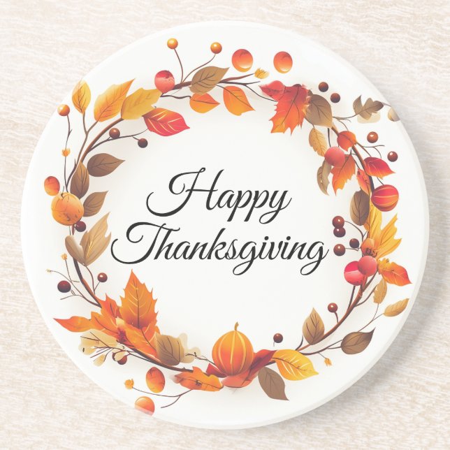 Herbstfall Wreath glückliches Erntedankfest Getränkeuntersetzer (Vorne)
