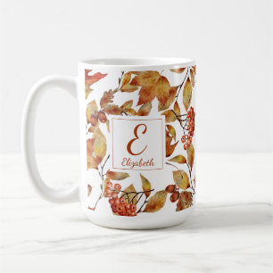 Herbstfallen Folien Blätter Monogramm Kaffee Tasse