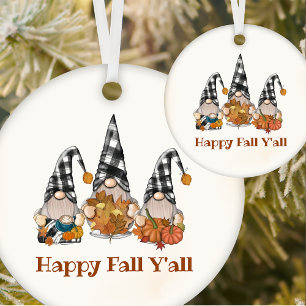 Herbstfallen Gnomes Karierter Erntedank Ornament