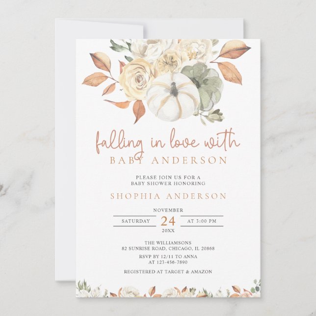 Herbstfallen in der Liebe Herbst Pumpkin Baby Dusc Einladung (Vorderseite)