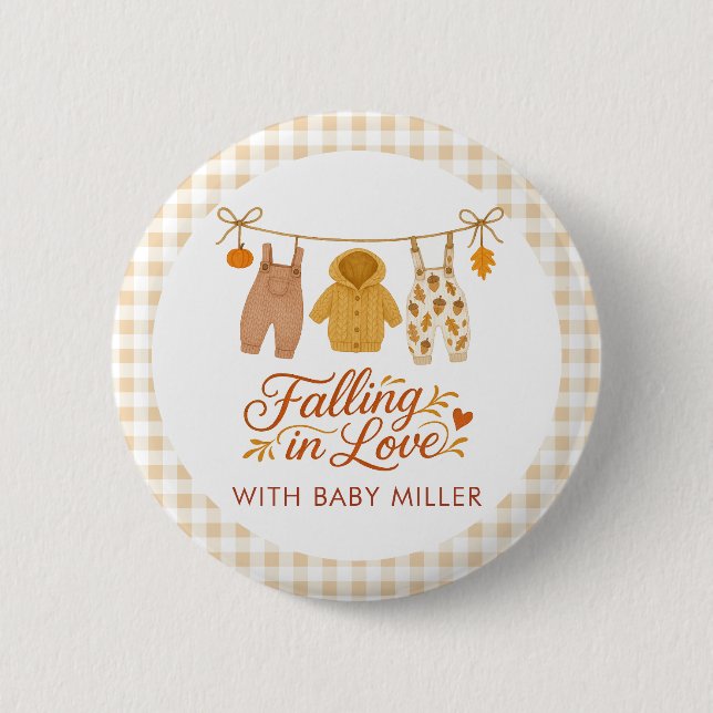 Herbstfallen in der Liebe Kinderkleidung Babydusch Button (Vorderseite)
