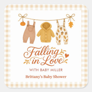 Herbstfallen in der Liebe Kinderkleidung Babydusch Quadratischer Aufkleber